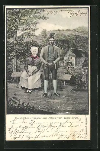 Künstler-AK Altena, Drahtzieher-Ehepaar im Jahre 1800