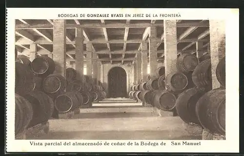 AK Jerez de la Frontera, Bodegas de Gonzalez Byass, Vista parcial del almacenado de conac de la Bodega de San Manuel