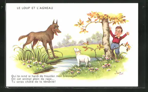 Künstler-AK sign. Jim Patt: Le Loup et l`Agneau