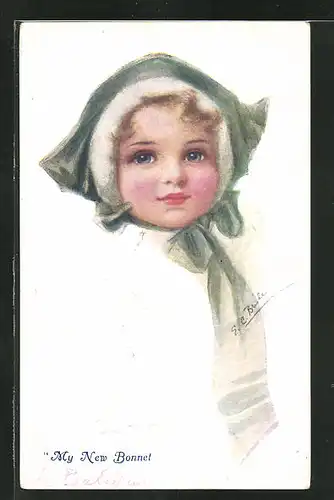 Künstler-AK E.C. Brisley: Mädchen mit grüner Haube