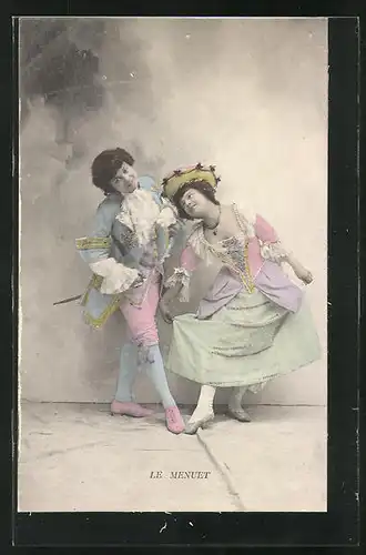 AK Junges Paar in Mode des Barock beim Tanz Menuet