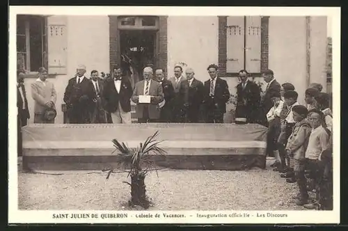 AK Saint-Julien de Quiberon, Colonie de Vacances, Inauguration officielle, Les Discours