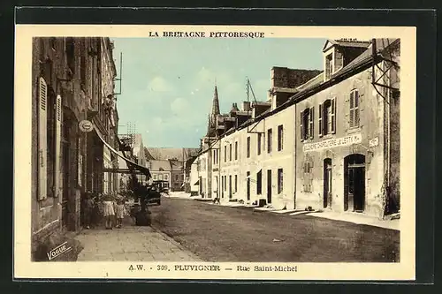 AK Pluvigner, Rue Saint-Michel, Strassenpartie