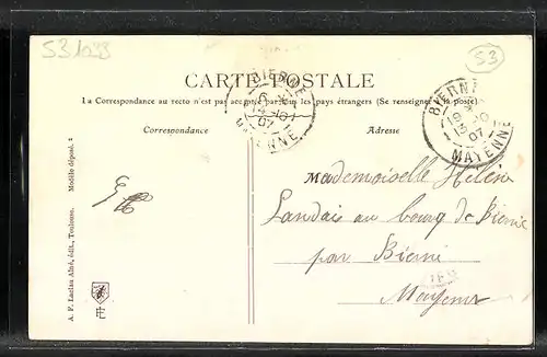 AK Meslay, Schriftzug Au Revoir als Fotomontage mit Frau, Paar und einem Herrn