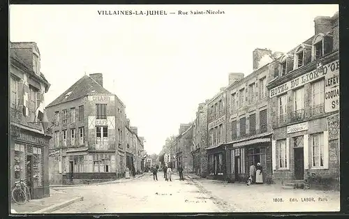 AK Villaines-la-Juhel, Rue Saint Nicolas, Hotel du Lion D'Or