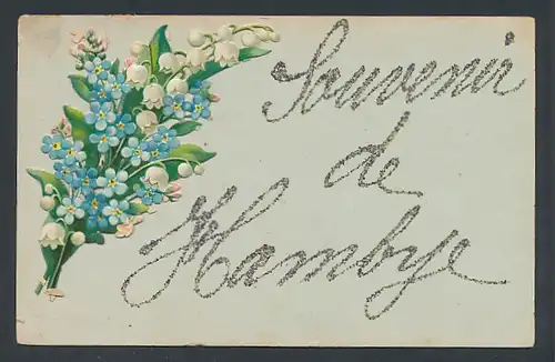 AK Hambye, Grusskarte mit Blumenstrauss