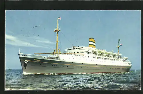 AK Passagierschiff SS Ryndam der Holland-Amerika Linie auf hoher See