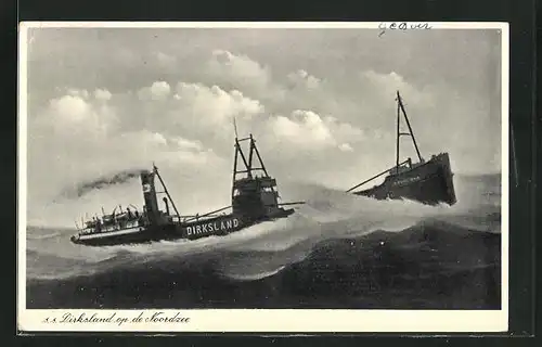 AK Handelsschiff SS Dirksland im Sturm auf der Nordsee