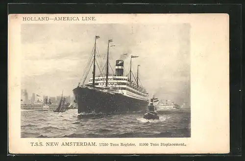 AK Passagierschiff TSS New Amsterdam der Holland-Amerika Linie sticht in See