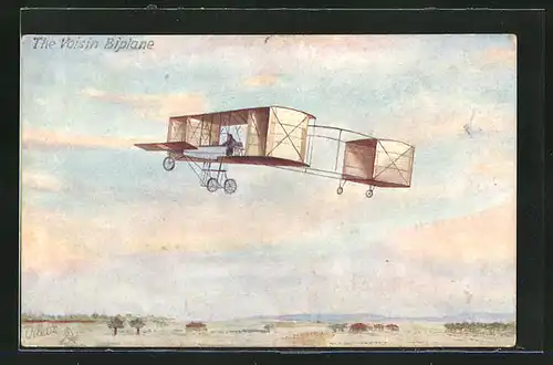 AK The Voisin Biplane, Doppeldecker-Flugzeug von Voisin