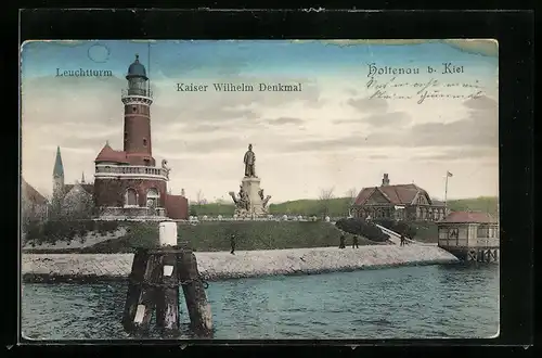 AK Holtenau b. Kiel, Leuchtturm, Kaiser Wilhelm Denkmal