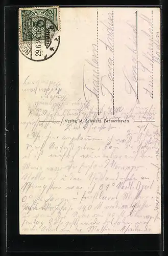 Künstler-AK Bremen, Rotesand-Leuchtturm vor der Wesermündung