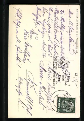 Künstler-AK Rotesand-Leuchtturm an der Wesermündung