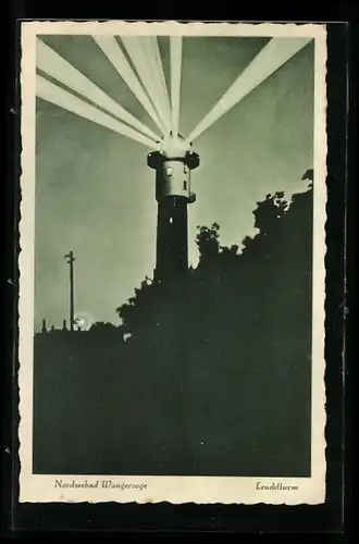 AK Wangerooge, Leuchtturm mit Licht in der Nacht