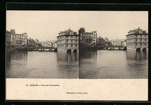 Stereo-AK Zurich, Vue sur la Limmat