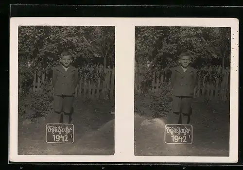 Foto-Stereo-AK Kleiner Junge zum Schuljahr 1942