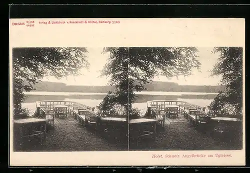 Stereo-AK Holst. Schweiz, Angelbrücke am Ugleisee