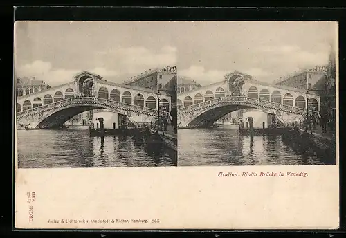 Stereo-AK Venedig /Italien, An der Rialto Brücke
