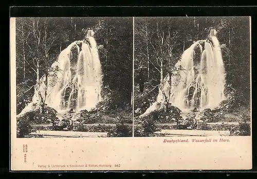 Stereo-AK Harz /Deutschland, Blick auf Wasserfall