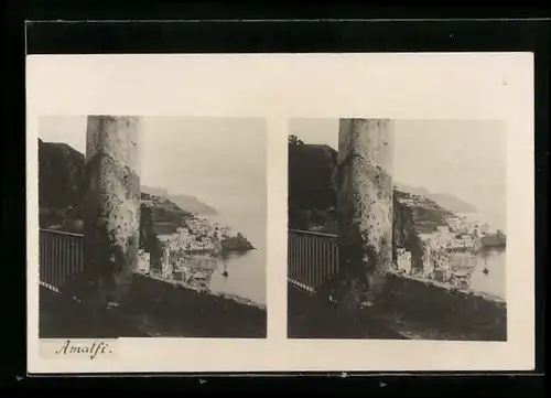 Stereo-AK Amalfi, Ortsansicht bei Tag