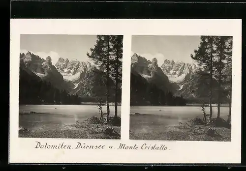 Stereo-AK Dolomiten Dürnsee u. Monte Cristallo