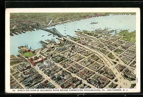 AK Camden, NJ, Birds eye view of Delaware River Bridge connecting Philadelphia und Camden