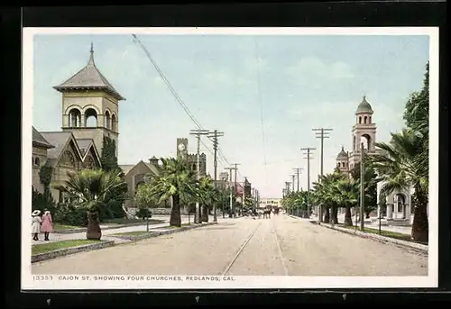 AK Redlands, CA, Cajon St. showing Four Churches