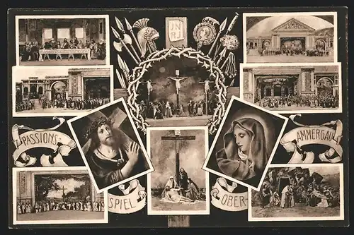 AK Passionsspiel Oberammergau, Jesus, Maria, Kreuzigung