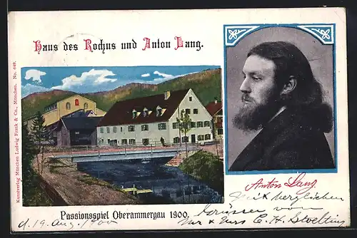 Künstler-AK Oberammergau, Haus des Rochus, Portrait des Christus-Darstellers Anton Lang