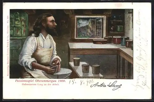 Künstler-AK Oberammergau, Passionsspiele 1900, Hafnermeister Lang an der Arbeit