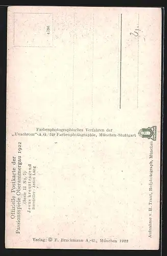 AK Oberammergau, Passionsspiele 1922, Schauspieler Anton Lang im Kostüm als Jesus trägt ein Kreuz