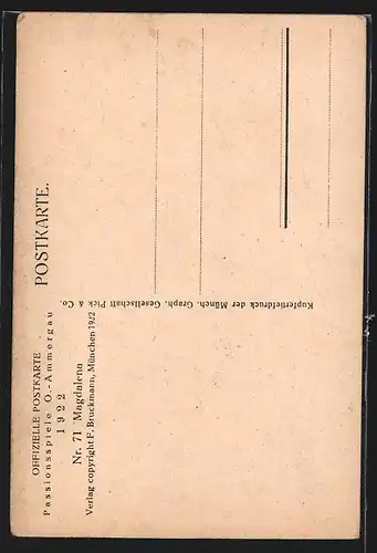 AK Passionsspiele Oberammergau 1922, Magdalena