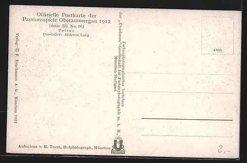 AK Passionsspiele Oberammergau 1922, Petrus