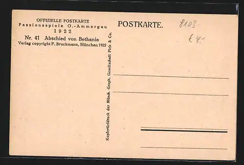 AK Passionsspiele Oberammergau 1922, Abschied von Bethania