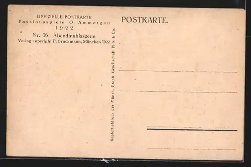 AK Passionsspiele Oberammergau 1922, Abendmahlsszene