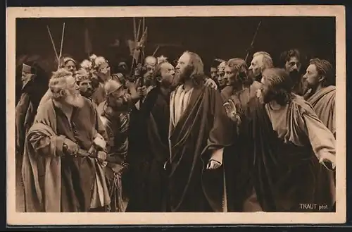 AK Passionsspiele Oberammergau 1922, Judas verrät den Meister