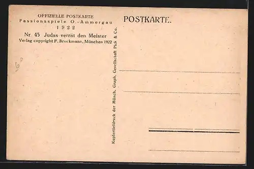 AK Passionsspiele Oberammergau 1922, Judas verrät den Meister