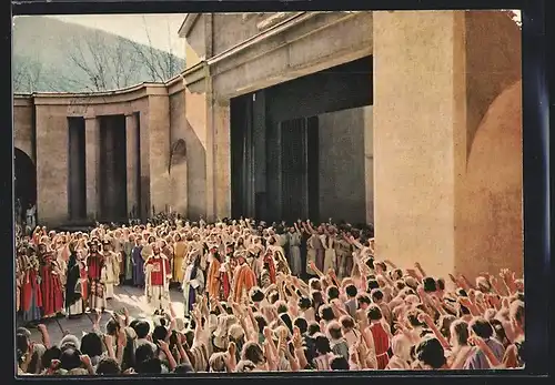 AK Passionsspiele Oberammergau 1960, Volksaufruhr vor Pilatus