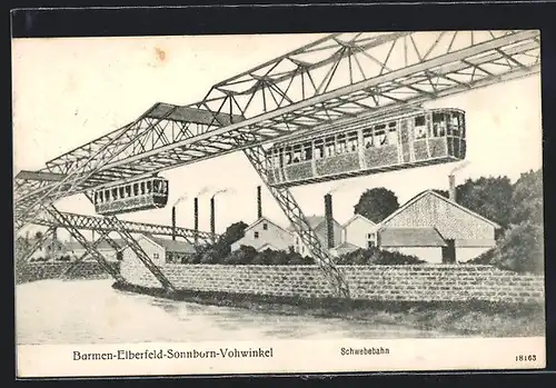 Künstler-AK Barmen-Elberfeld-Sonnborn-Vohwinkel, Schwebebahn