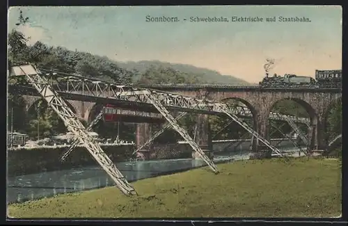 AK Sonnborn, Schwebebahn, Elektrische und Staatsbahn