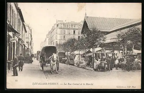AK Levallois-Perret, La Rue Carnot et le Marché