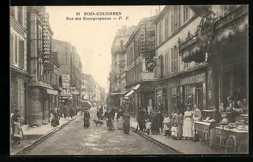 AK Bois Colombes, Rue des Bourguignons, Strassenpartie mit Geschäften