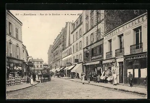 AK Asnières, Rue de la Station, Café Billar
