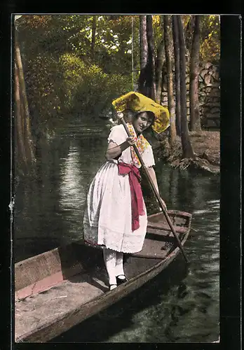 AK Spreewaldnixe mit Boot, Tracht Spreewald