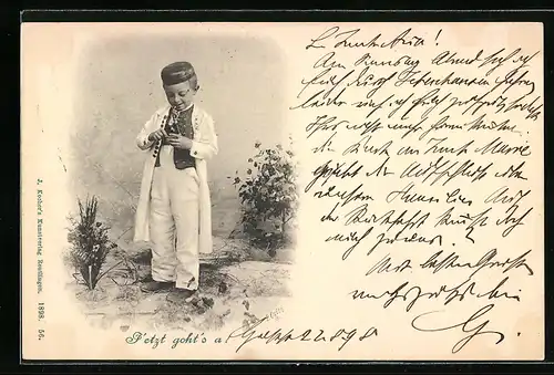 AK Jetzt gehts a, Kleiner Junge in schwäbischer Tracht