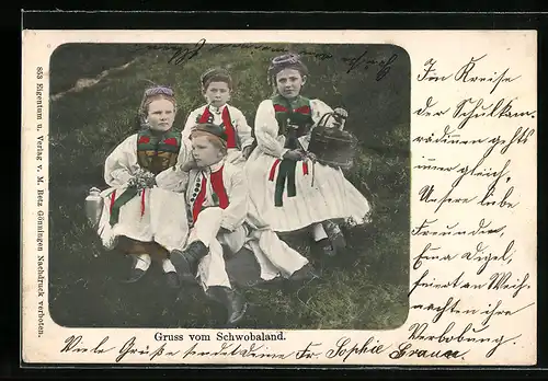 AK Kinder in schwäbischer Tracht auf einer Wiese