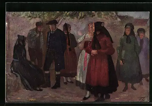 Künstler-AK Frauen und Männer in schwäbischer Tracht