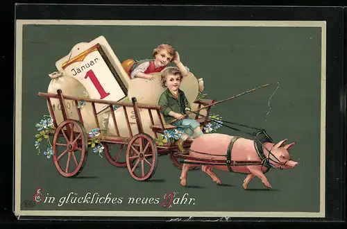 AK Karren wird von Schwein gezogen, Neujahr