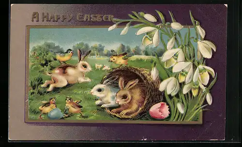 AK Osterhasen im Körbchen