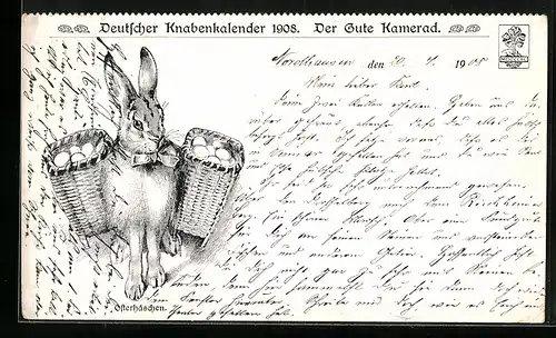 AK Osterhase mit Ostereikörbchen